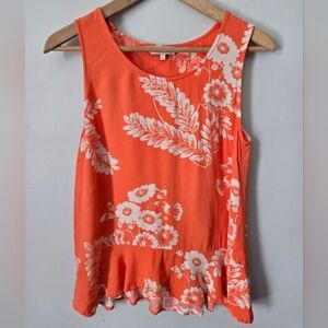 PART TWO Floral Sleeveless Ruffle Trim Viscose Top - Orange